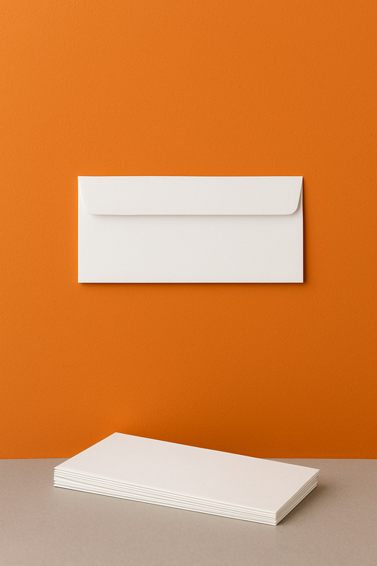 A bundle of 10 white envelopes.